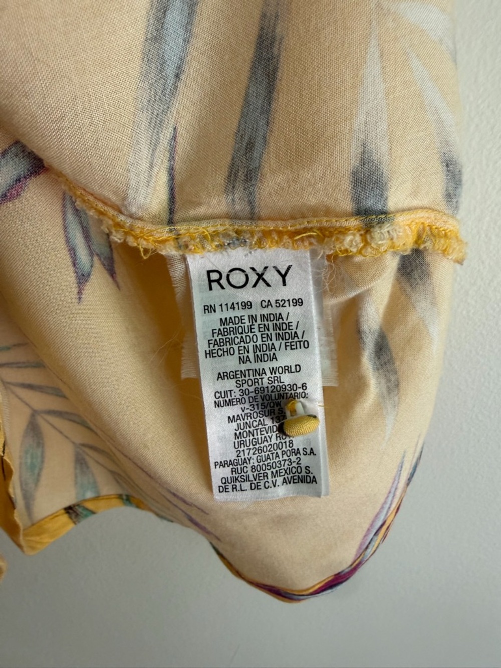 Roxy Yellow Tropical Print Spaghetti Strap Shorts Romper Size S - Picture 6 of 6